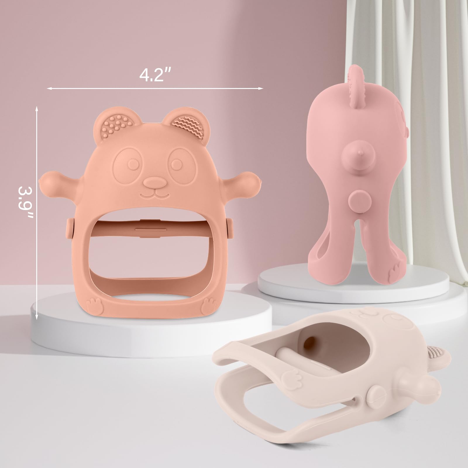 Eascrozn teething mitten inner grip bar helps babies hold securely during play
