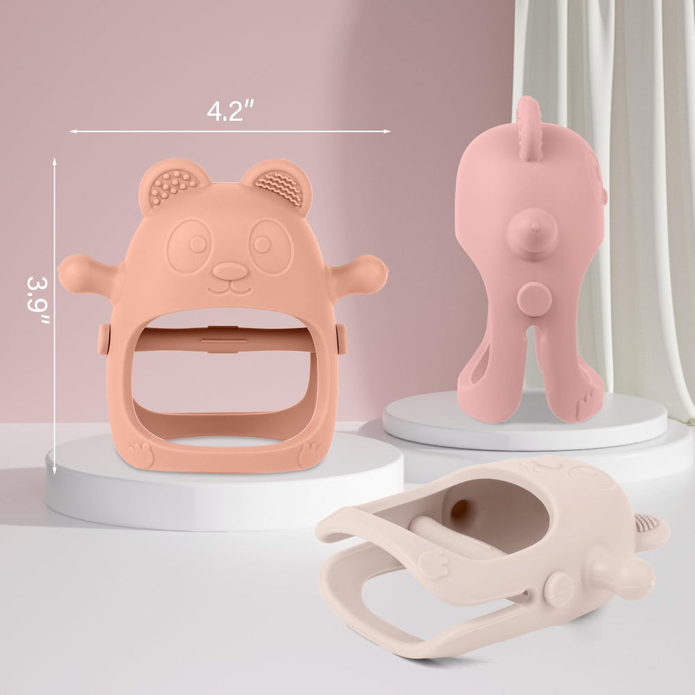 Eascrozn teething mitten inner grip bar helps babies hold securely during play