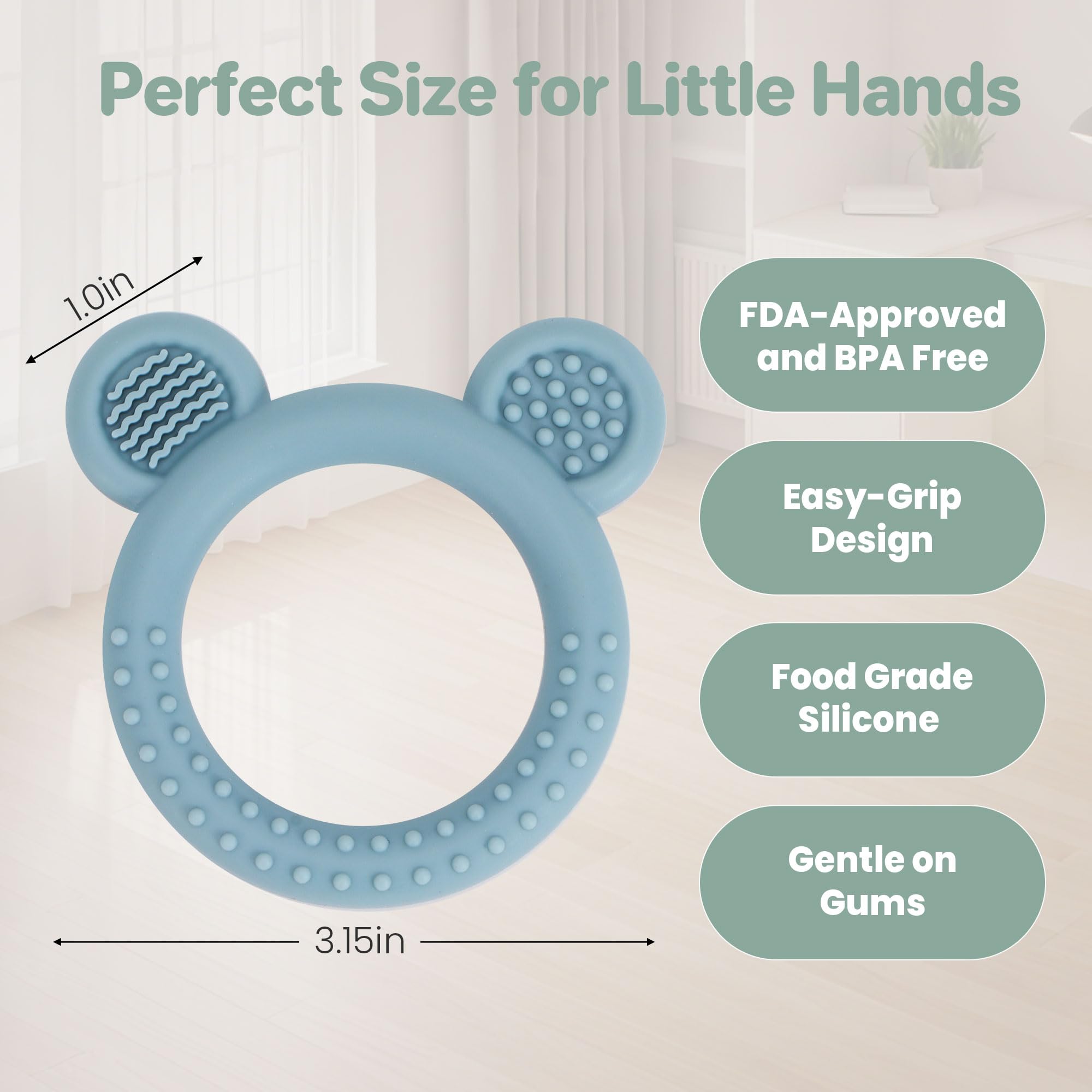 Eascrozn bear teether silicone ring: ergonomic grip for little hands.