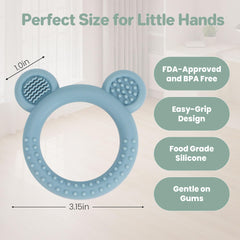Eascrozn bear teether silicone ring: ergonomic grip for little hands.