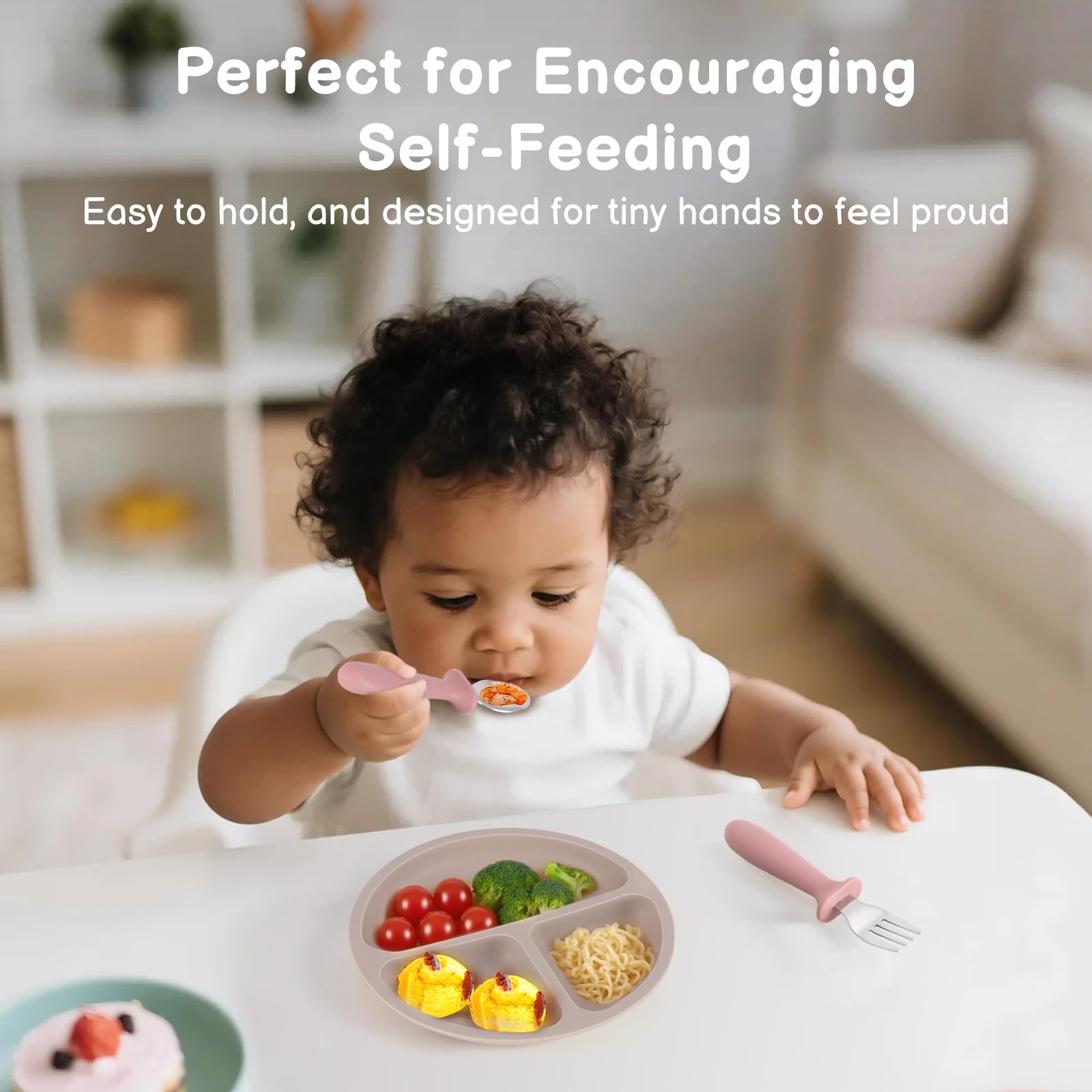 Eascrozn ergonomic utensils promote confident self-feeding with little hands.