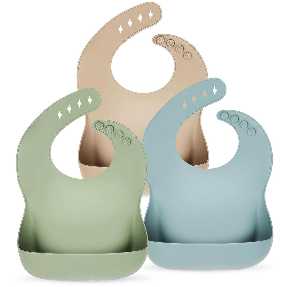 Eascrozn silicone baby bib with deep spill pocket catching messes