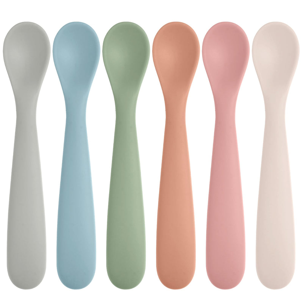 Eascrozn silicone baby spoons set in six colors for independent feeding