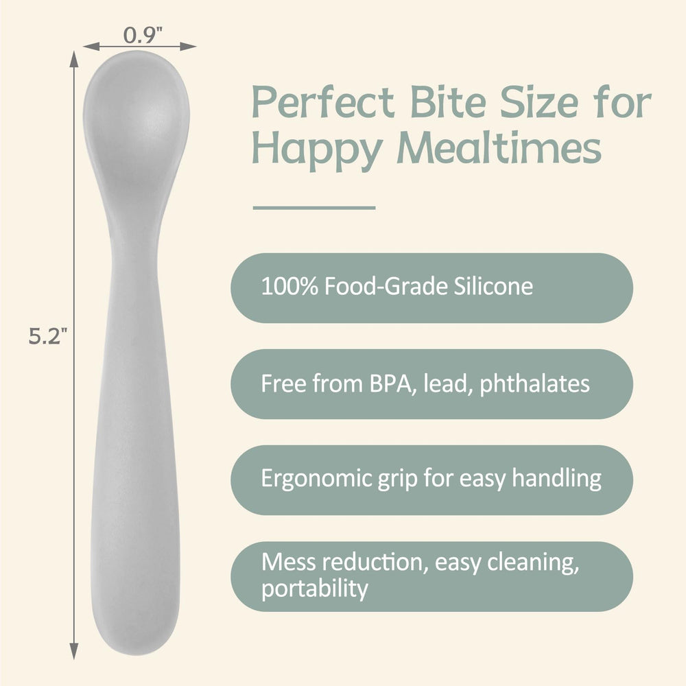 Eascrozn spoon with ergonomic handle for easy grip during independent feeding.