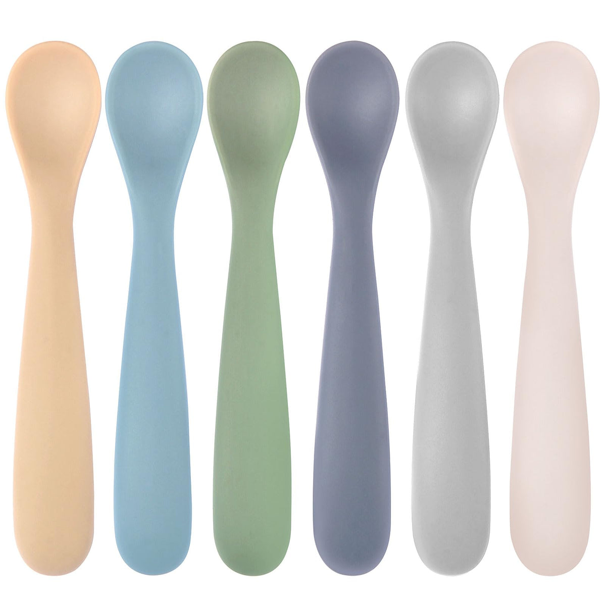 Eascrozn silicone baby spoon with a soft tip for gentle teething and self-feeding.