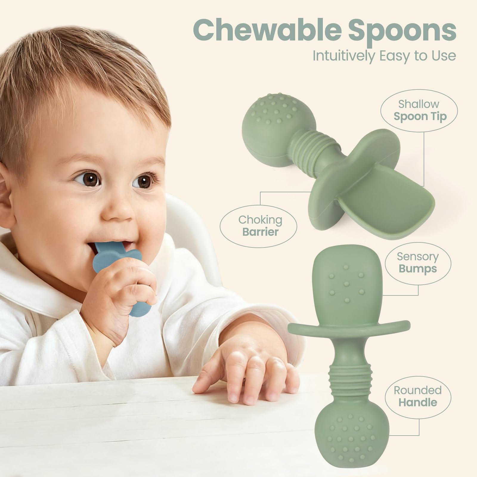 Eascrozn silicone baby spoons with soft edges for delicate mouths.