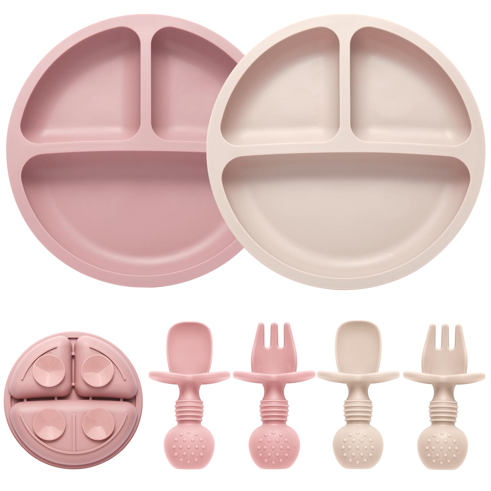Eascrozn silicone feeding set with divided plate suction for mess-free meals.