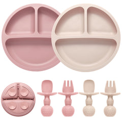 Eascrozn silicone feeding set with divided plate suction for mess-free meals.