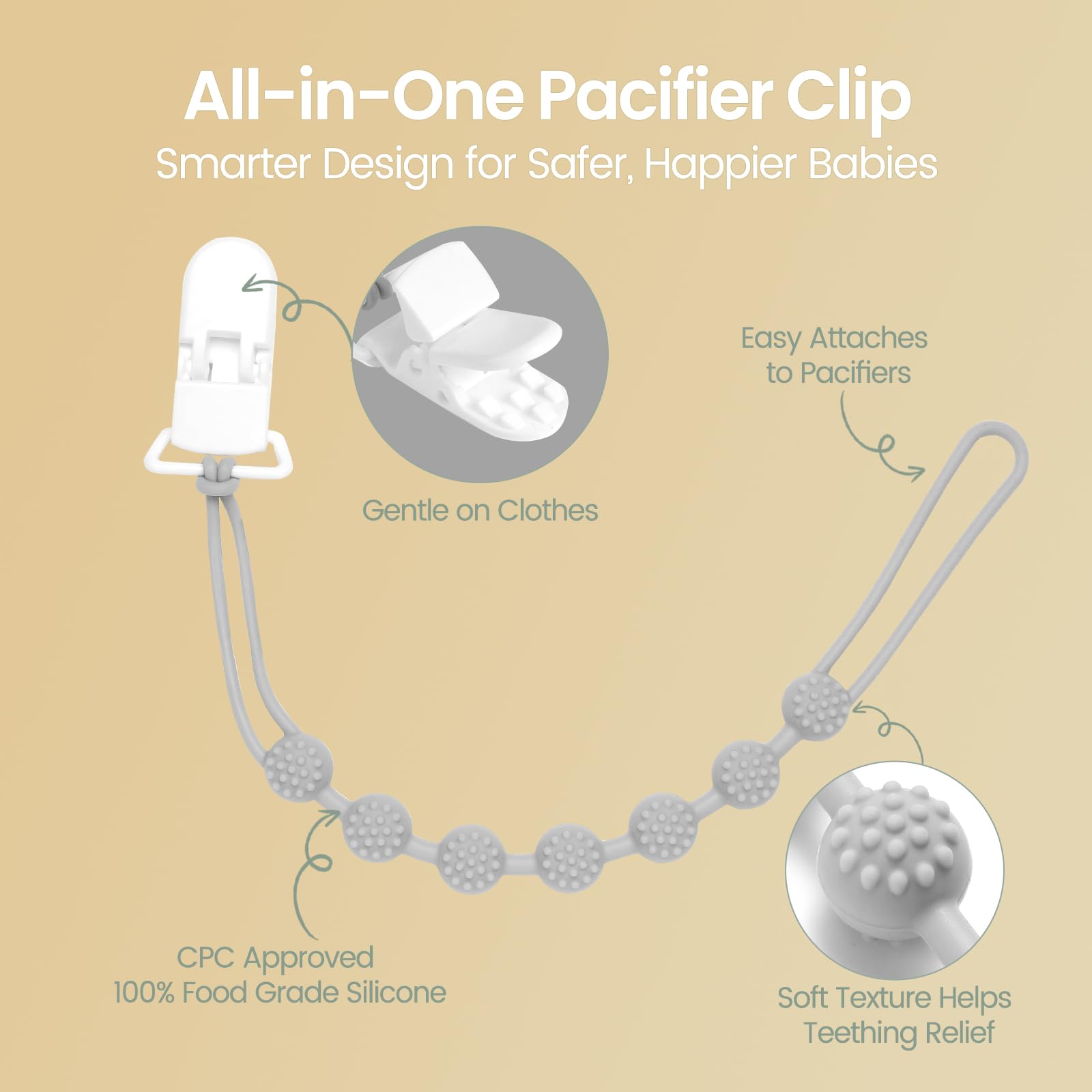 Eascrozn silicone pacifier clip is BPA-free and skin-friendly