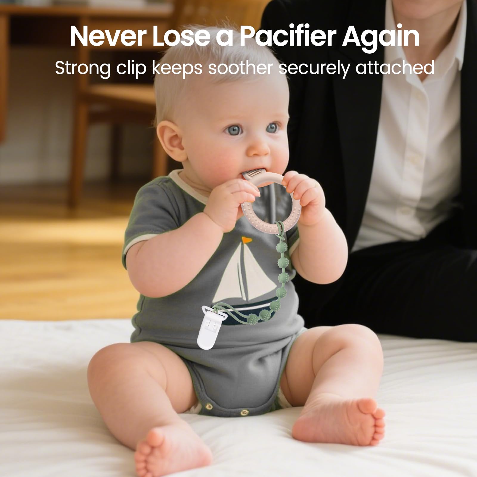 Eascrozn textured pacifier clip surface designed for teething comfort