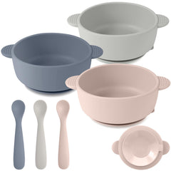 Eascrozn three-bowls with suction base for mess-free meals at home.
