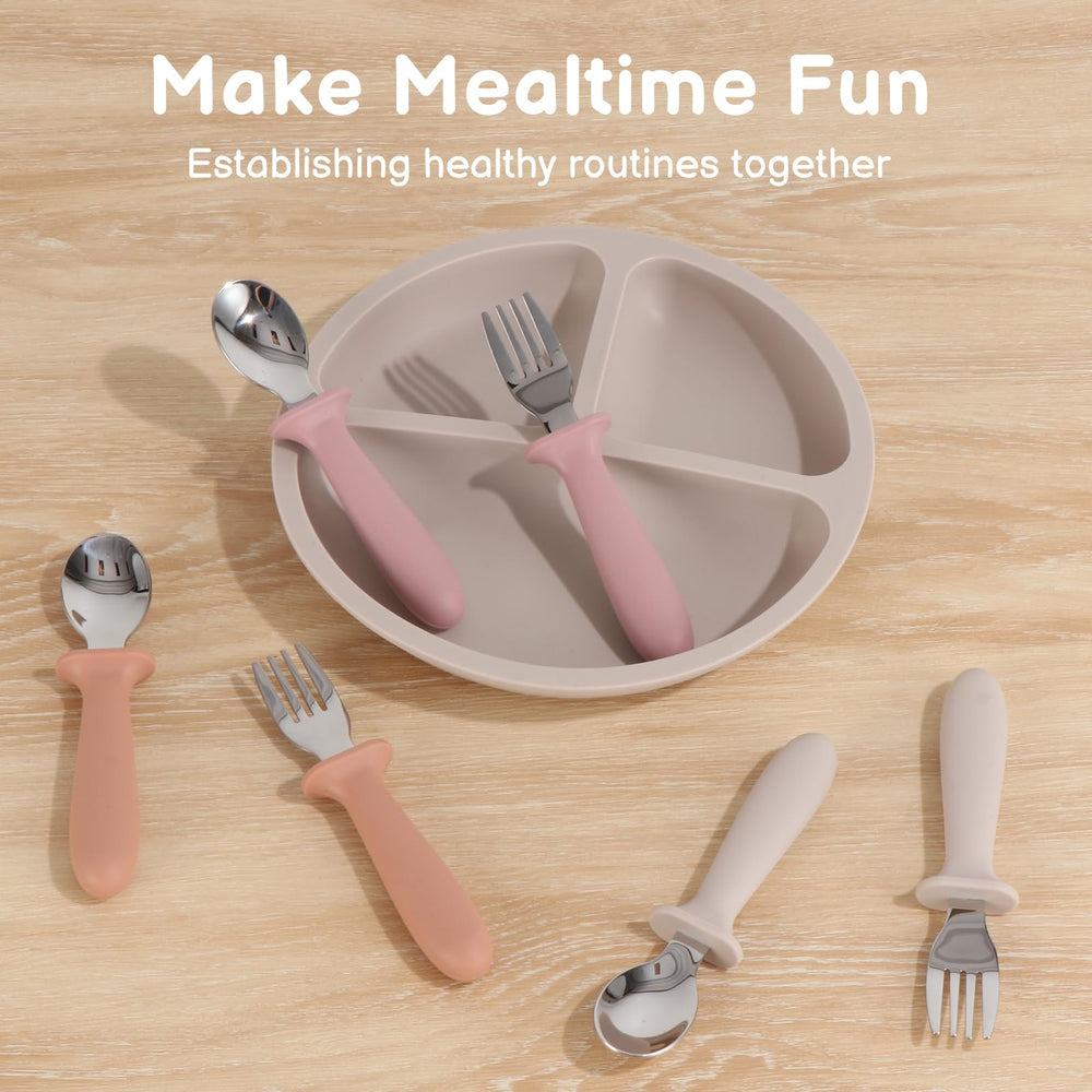 Eascrozn three forks and three spoons in colors.