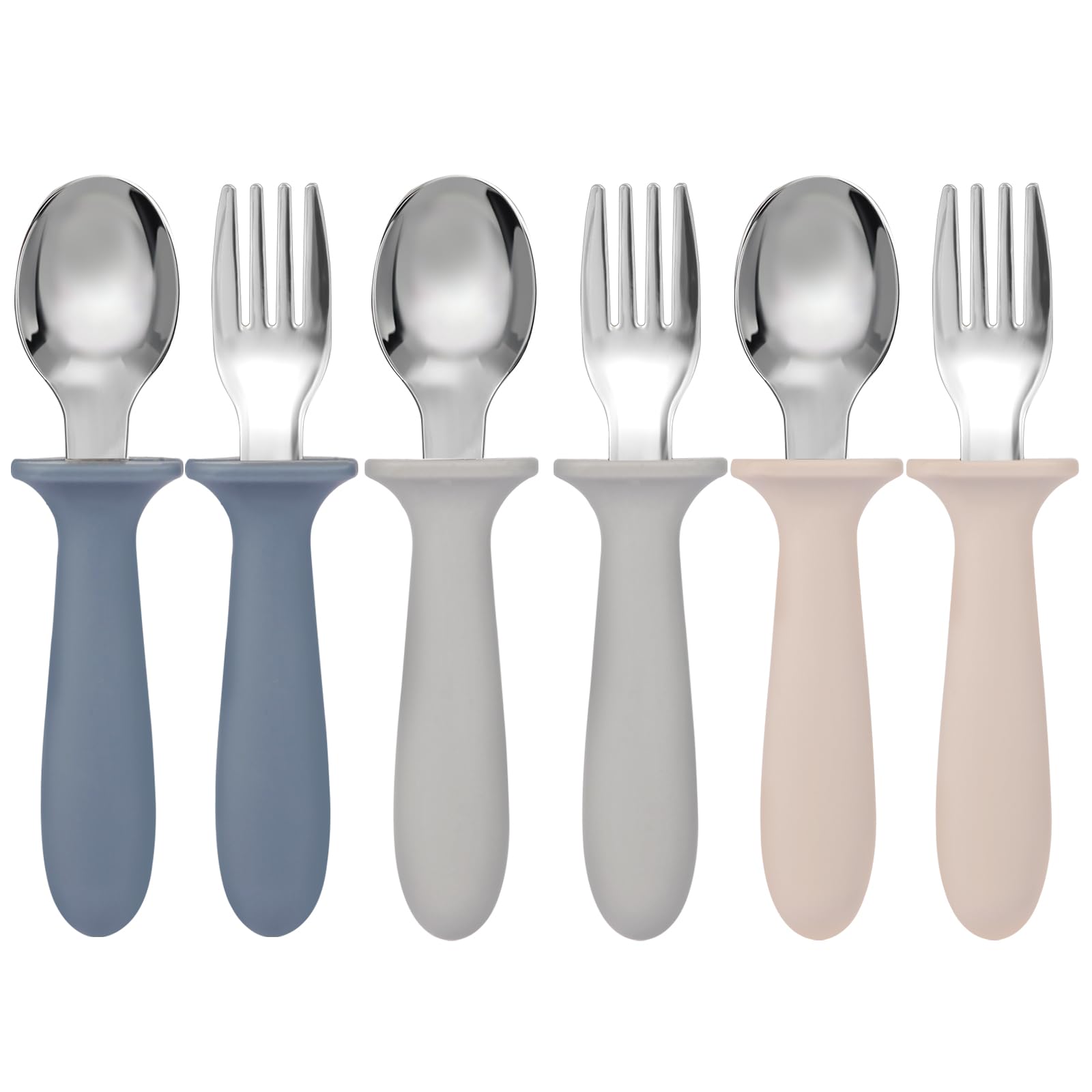 Eascrozn toddler utensils set with colorful spoons and forks for self-feeding.