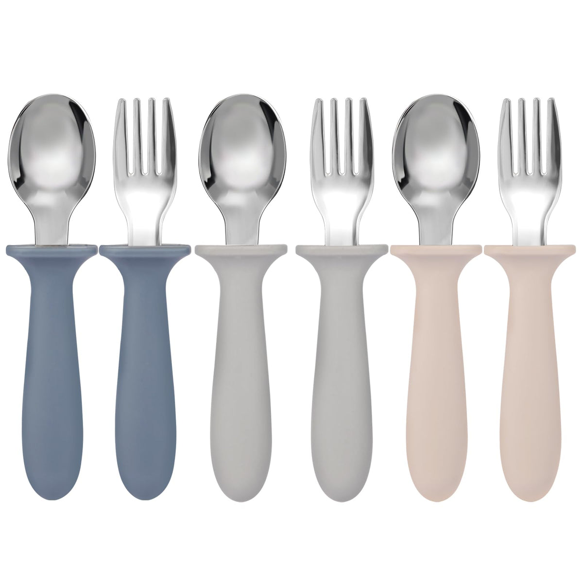 Eascrozn toddler utensils set with colorful spoons and forks for self-feeding.