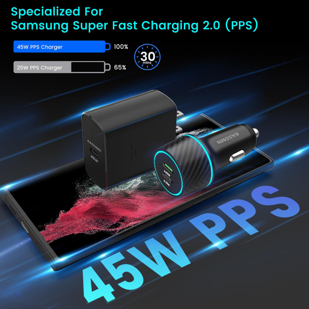 EASDMN 45W USB-C car charger enabling fast charging on the go.