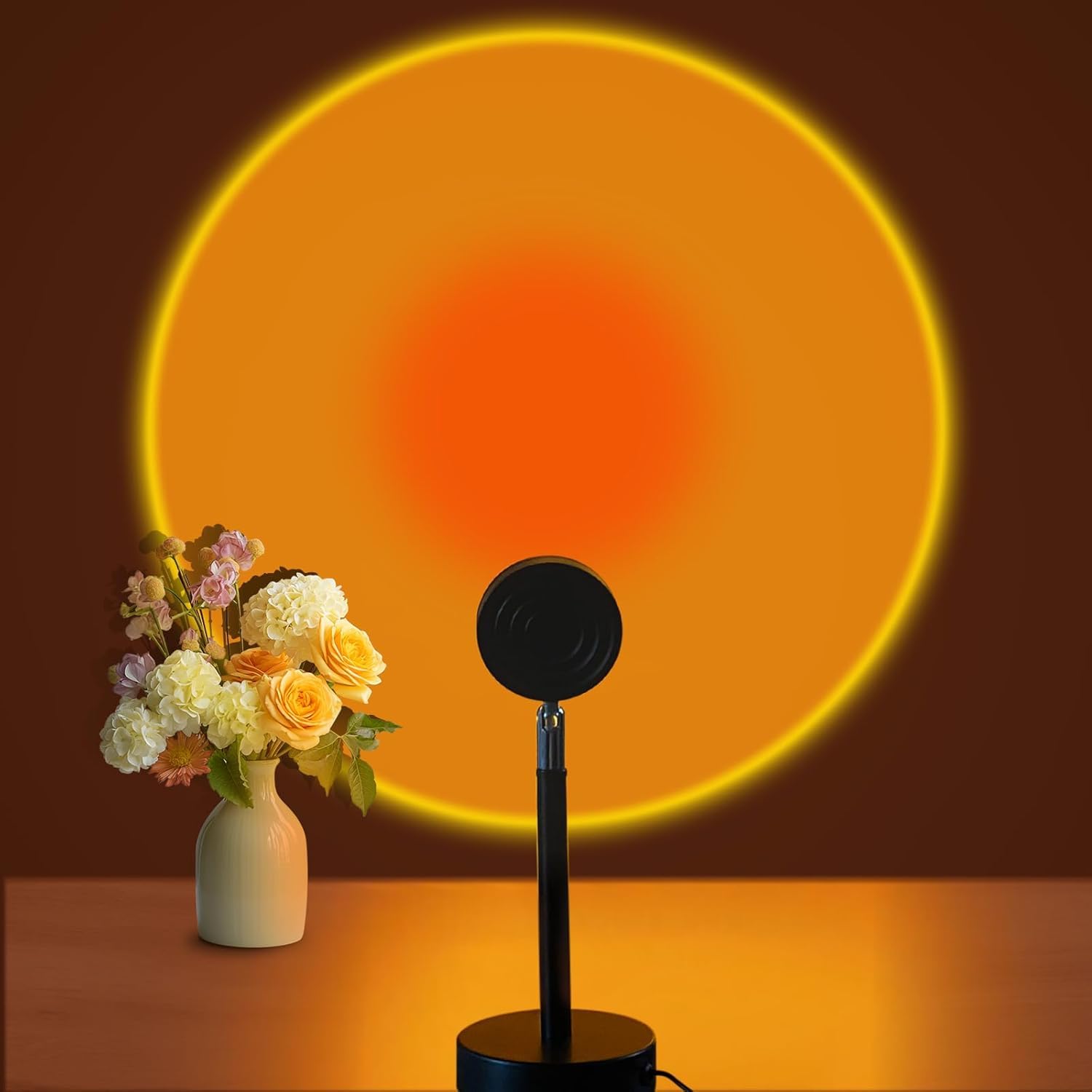 EaseKing Sunset Lamp projects warm glow on wall for cozy evenings.