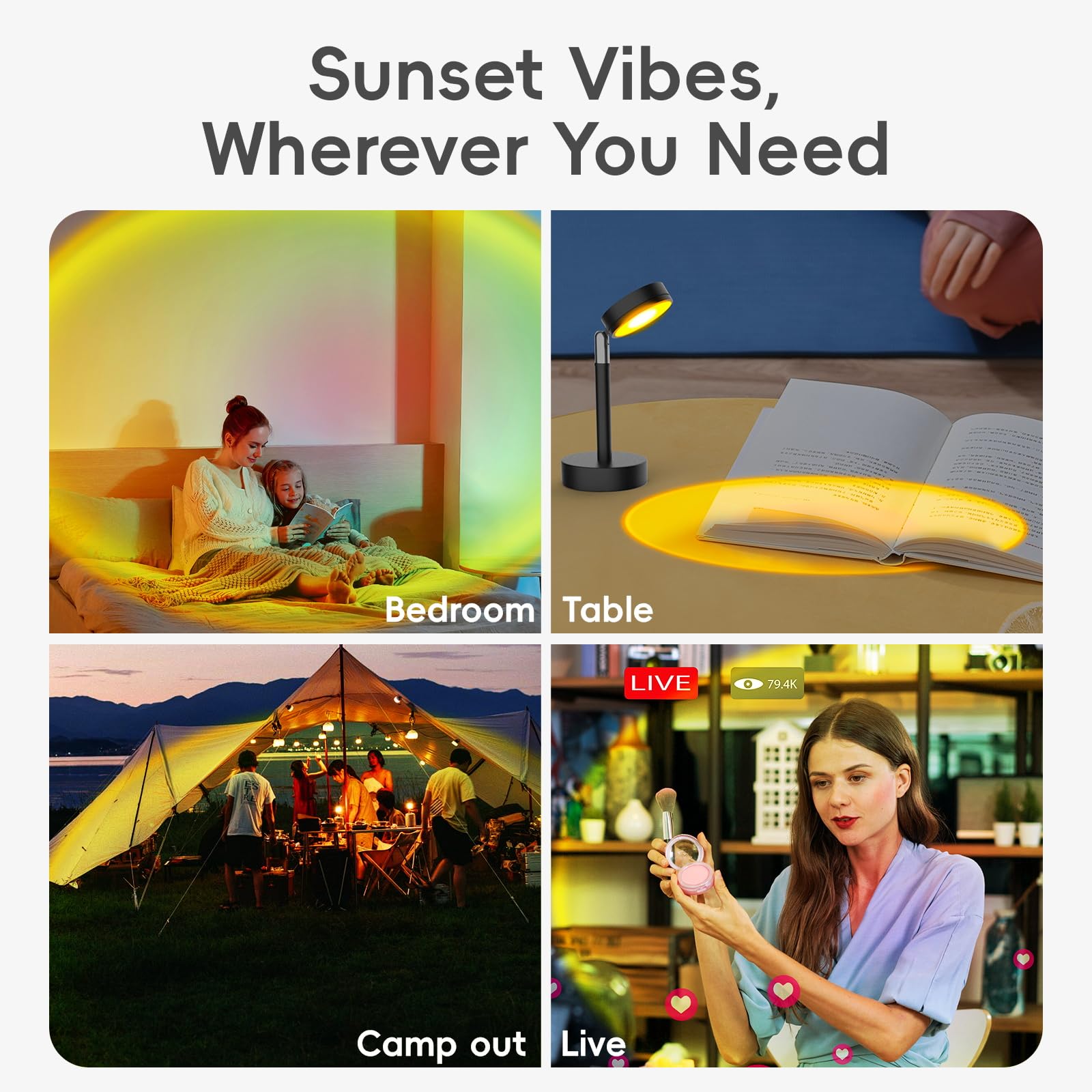 USB-powered EaseKing Sunset Lamp for easy setup anywhere.