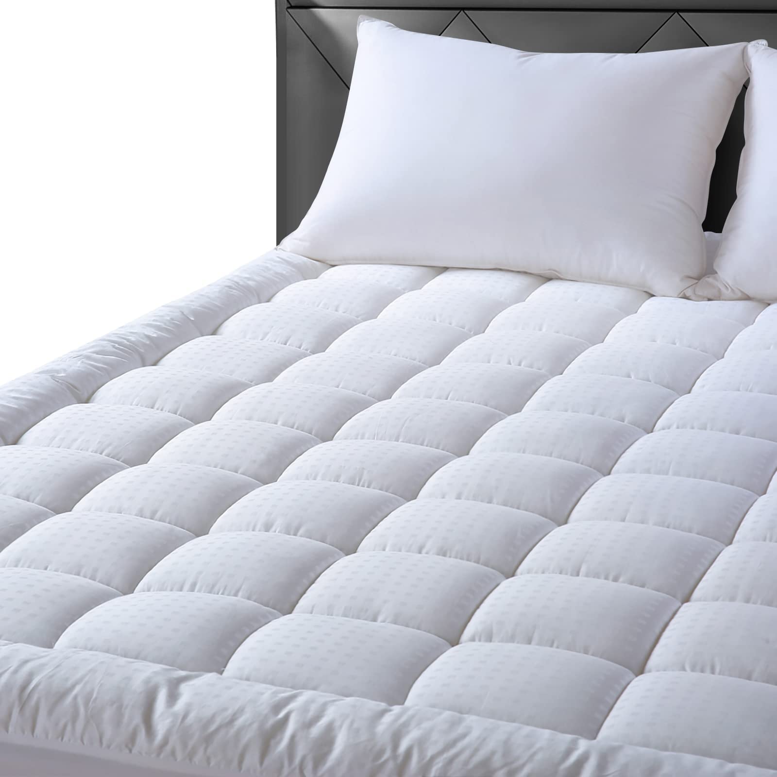 EASELAND white twin-bed setup showing a plush top layer and secure pocket hold.