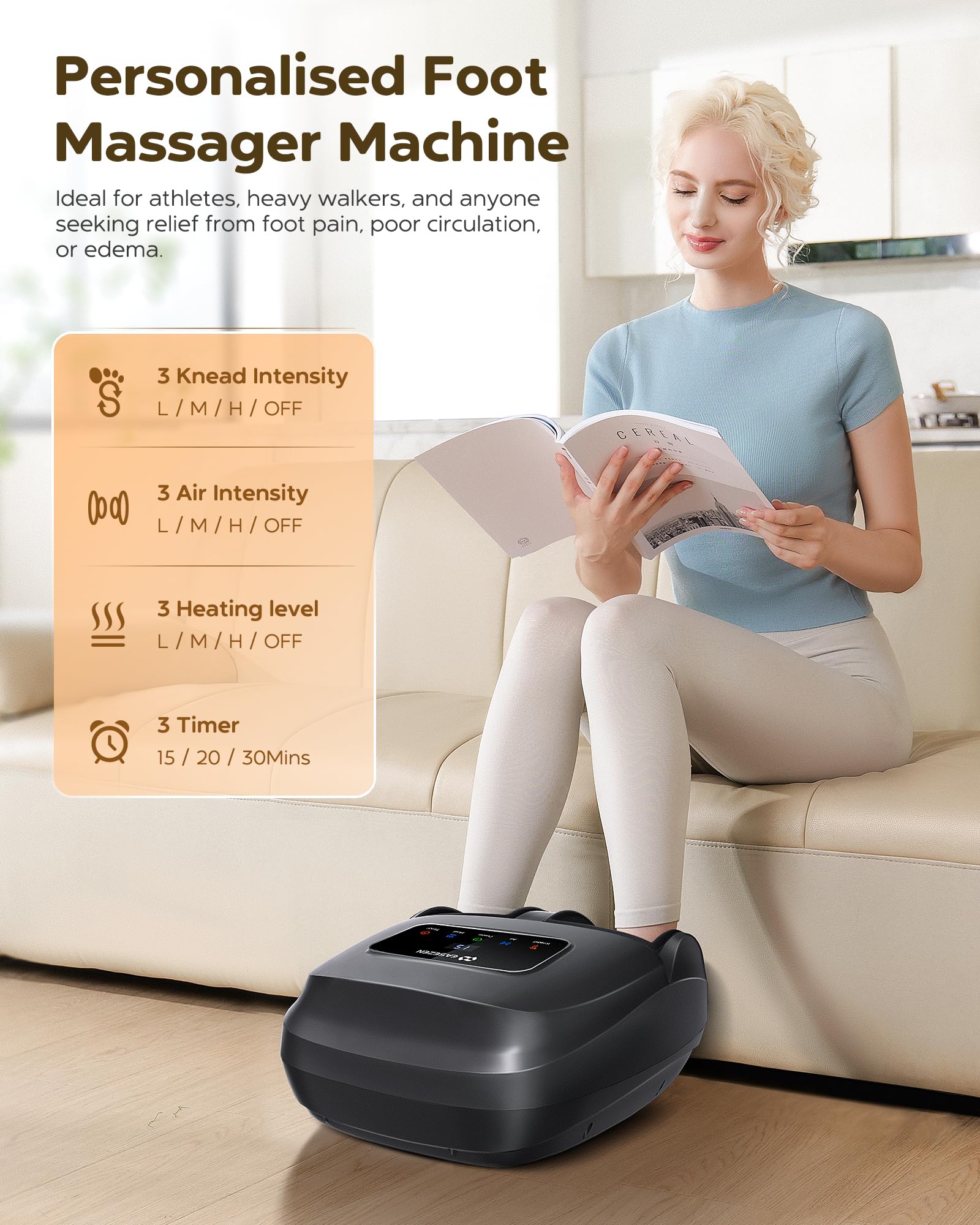 EaseZen enlarged foot chamber fits up to size 14 for a comfortable fit.