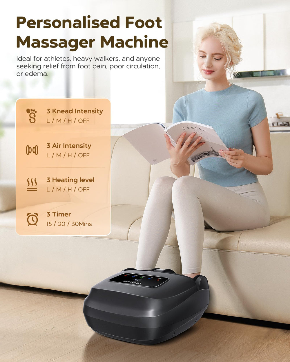 EaseZen enlarged foot chamber fits up to size 14 for a comfortable fit.