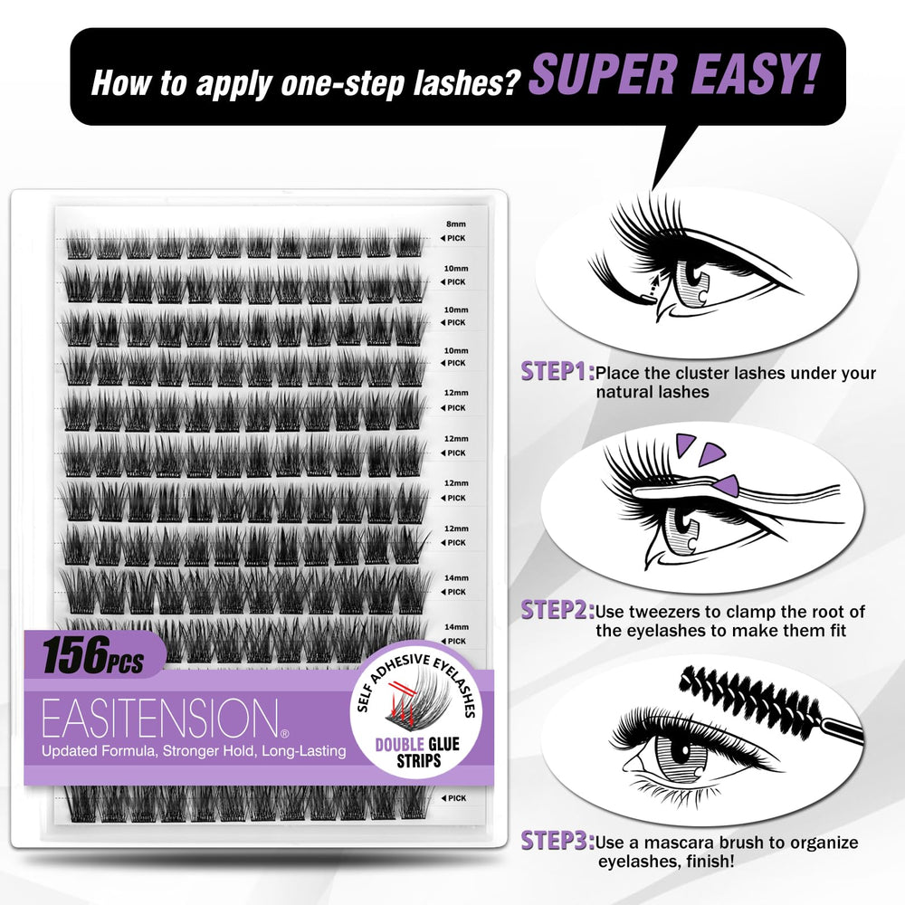 EASITENSION packaging sleek box containing 156 pre-bonded lash clusters