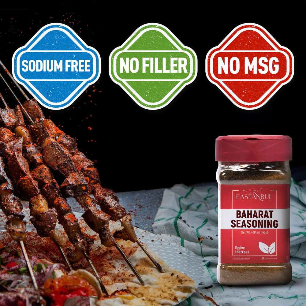 Eastanbul Baharat jar close-up shows vibrant ground spices and texture