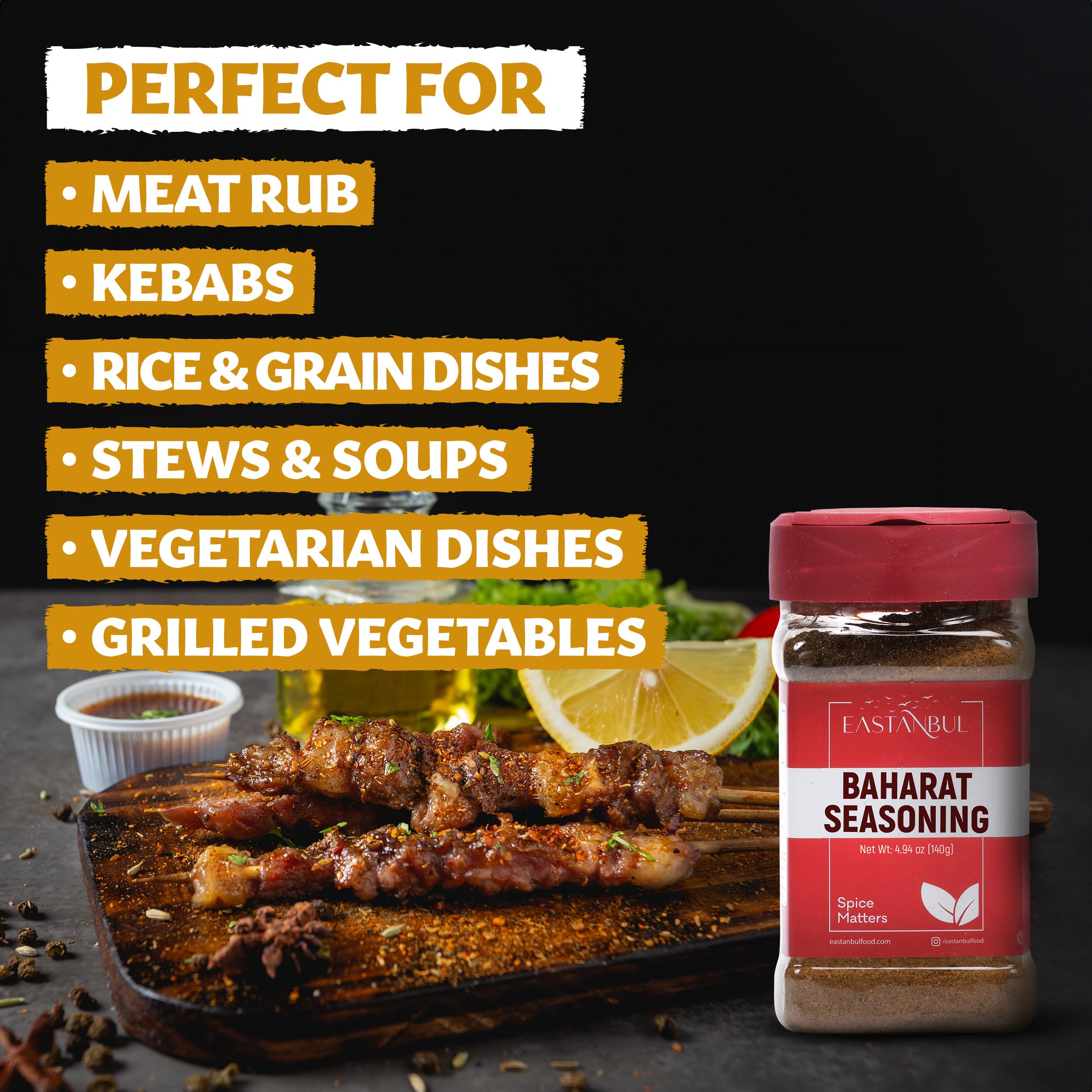 Pouring Eastanbul Baharat to season meats and stews with depth