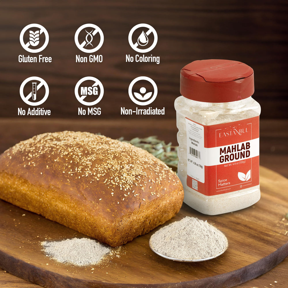 Eastanbul Mahlab Ground spice jar angled to emphasize flavor-rich powder.