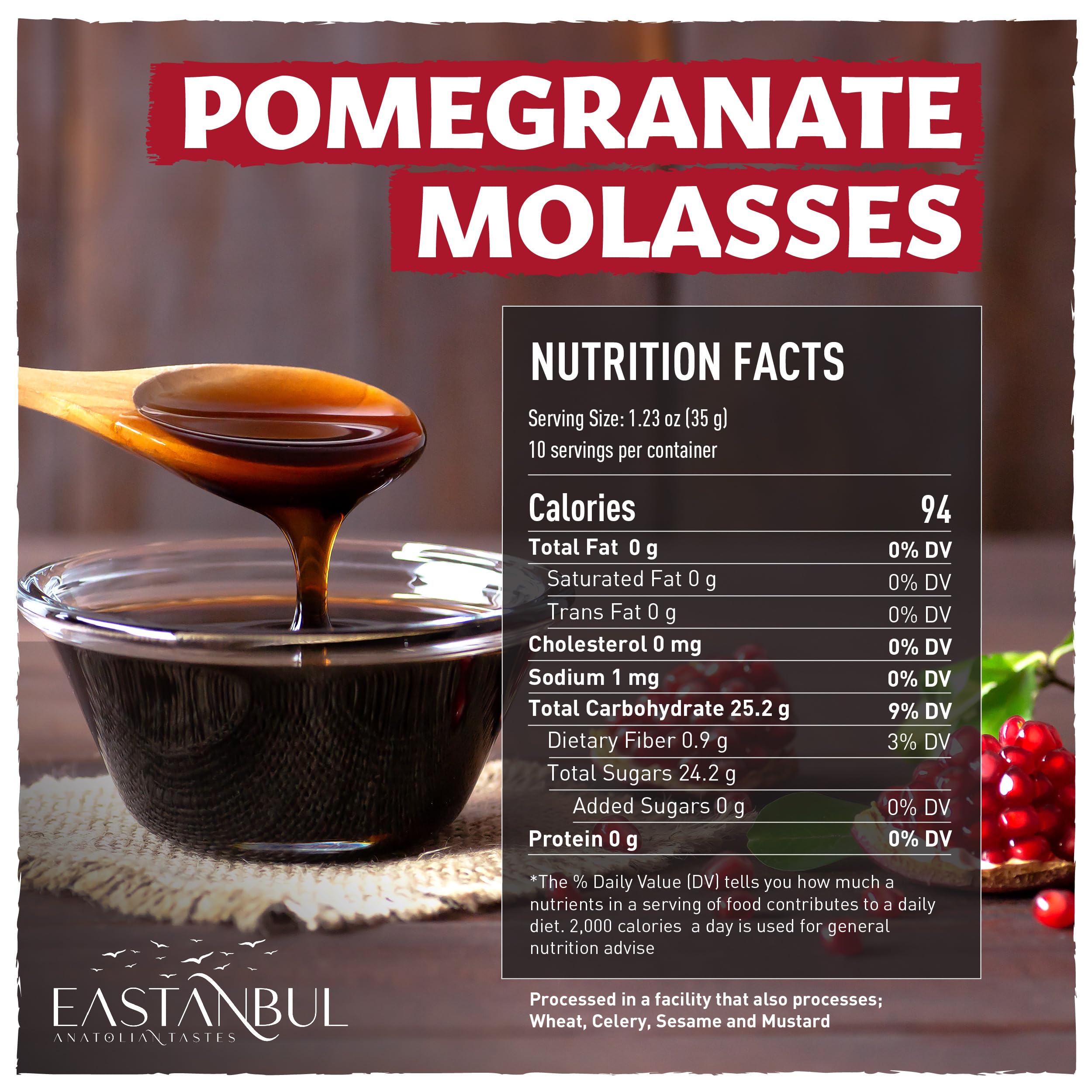 Eastanbul pomegranate molasses being poured to glaze meats and vegetables
