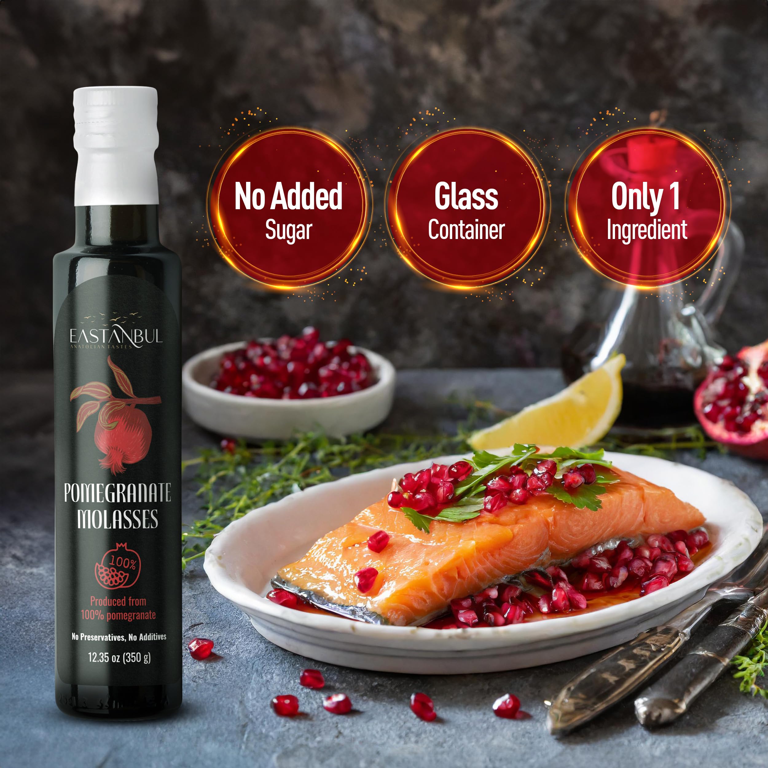 Eastanbul pomegranate molasses glaze over salad and bowls