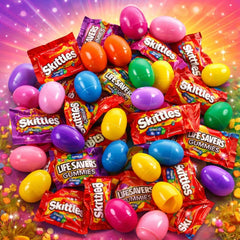 Easter eggs filled with Skittles and Life Savers gummies in colorful varieties