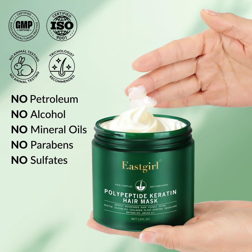 Eastgirl packaging 11oz bottle highlighting premium deep conditioning care.