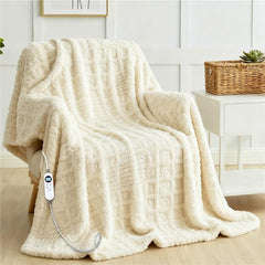 Eastsora heated blanket throw in milky white on a sofa for cozy evenings