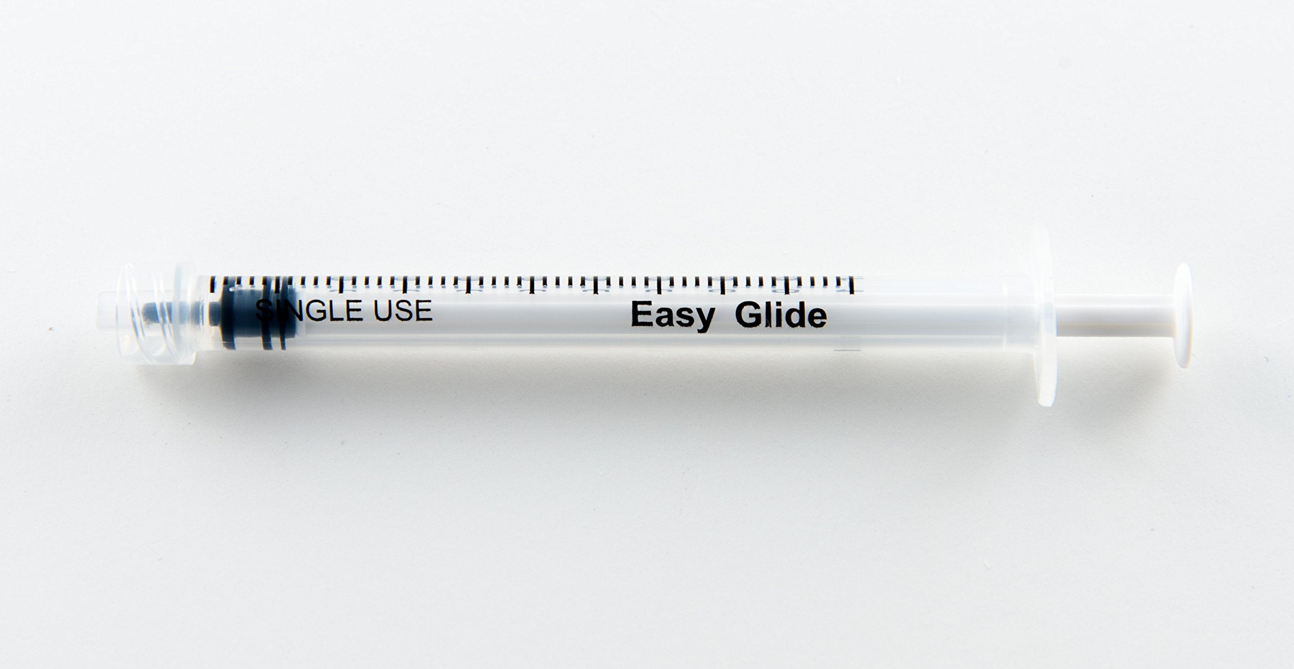 Easy Glide syringe demonstrates precision with a clear barrel for accurate measurements