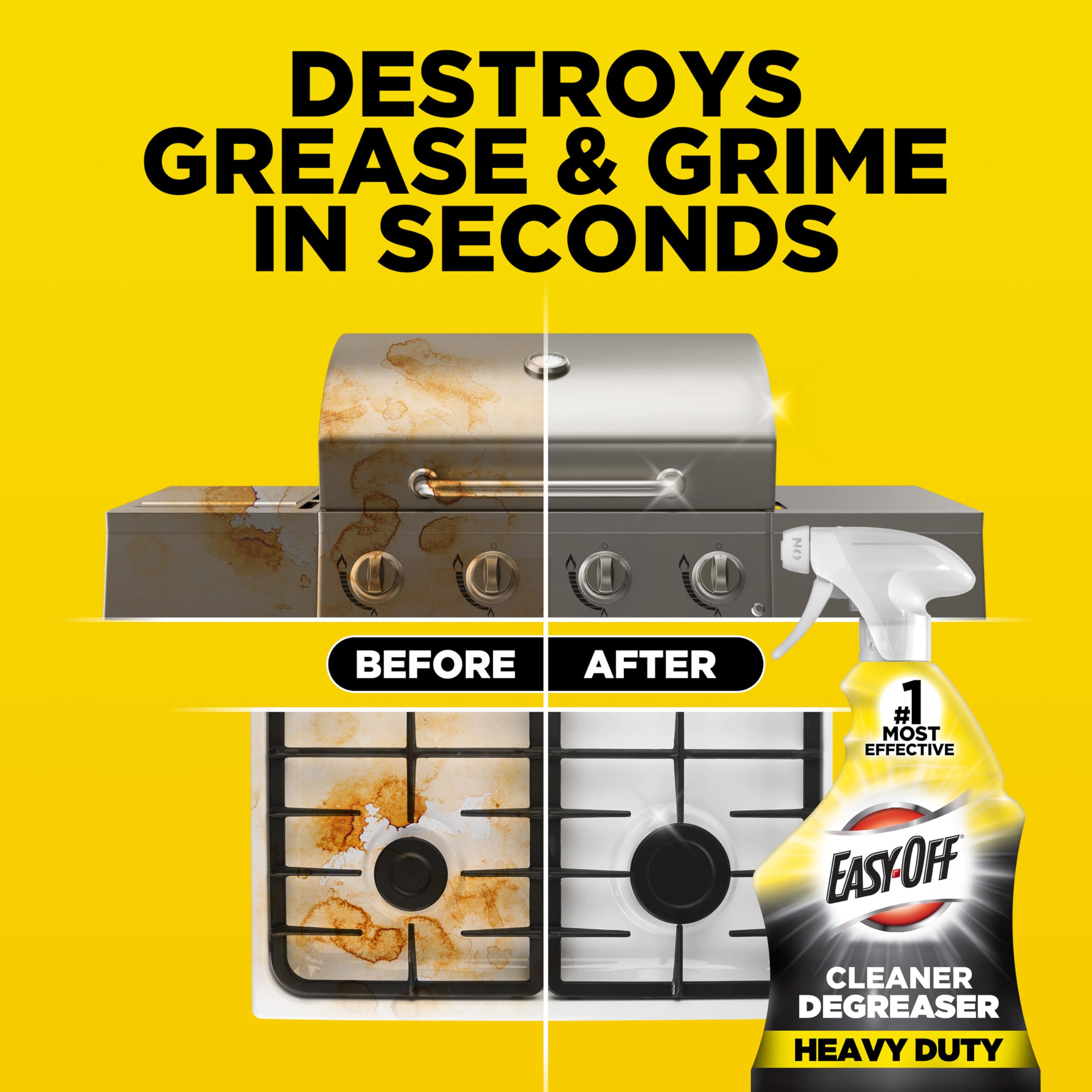 Easy-Off Heavy Duty Degreaser on a workbench clears oil residue for a neater space