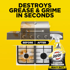 Easy-Off Heavy Duty Degreaser on a workbench clears oil residue for a neater space