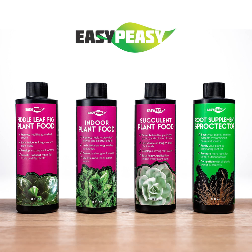Easy Peasy houseplants being watered with fertilizer during routine care.