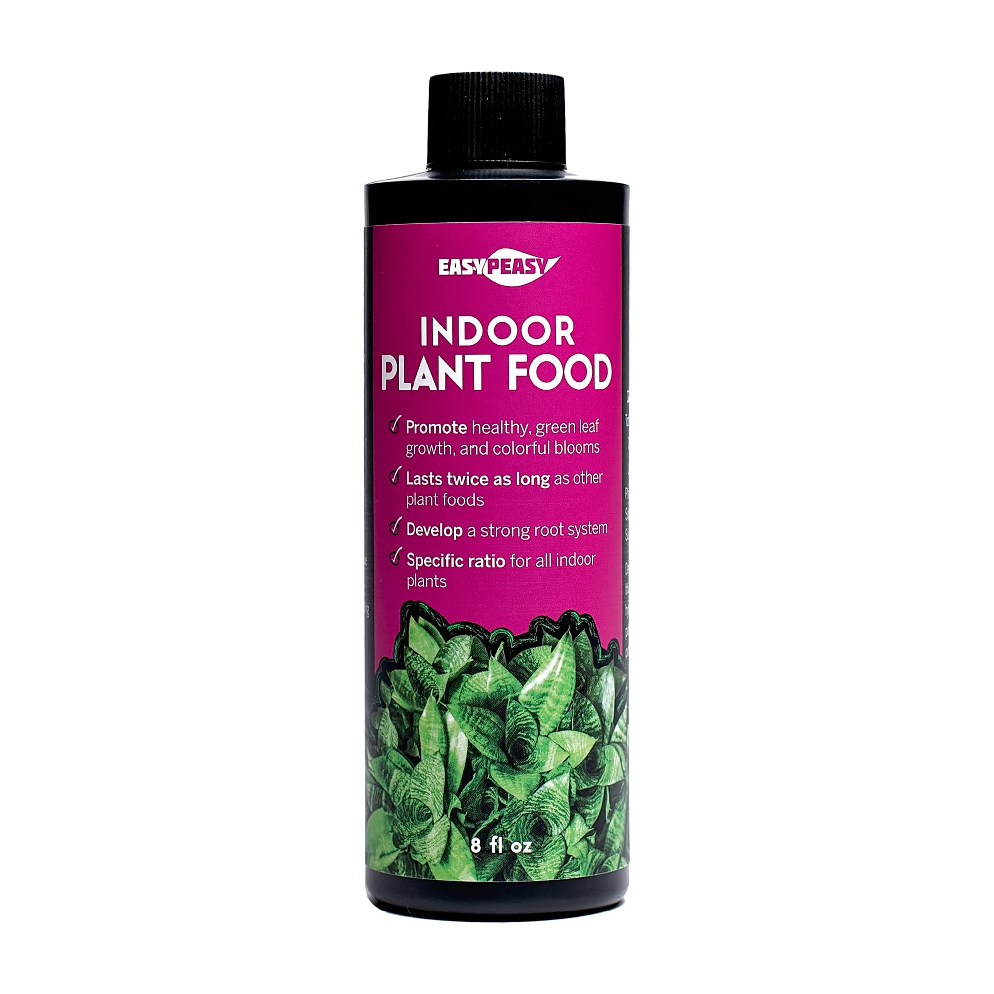 Easy Peasy liquid indoor plant food bottle pour for even watering and healthier houseplants.
