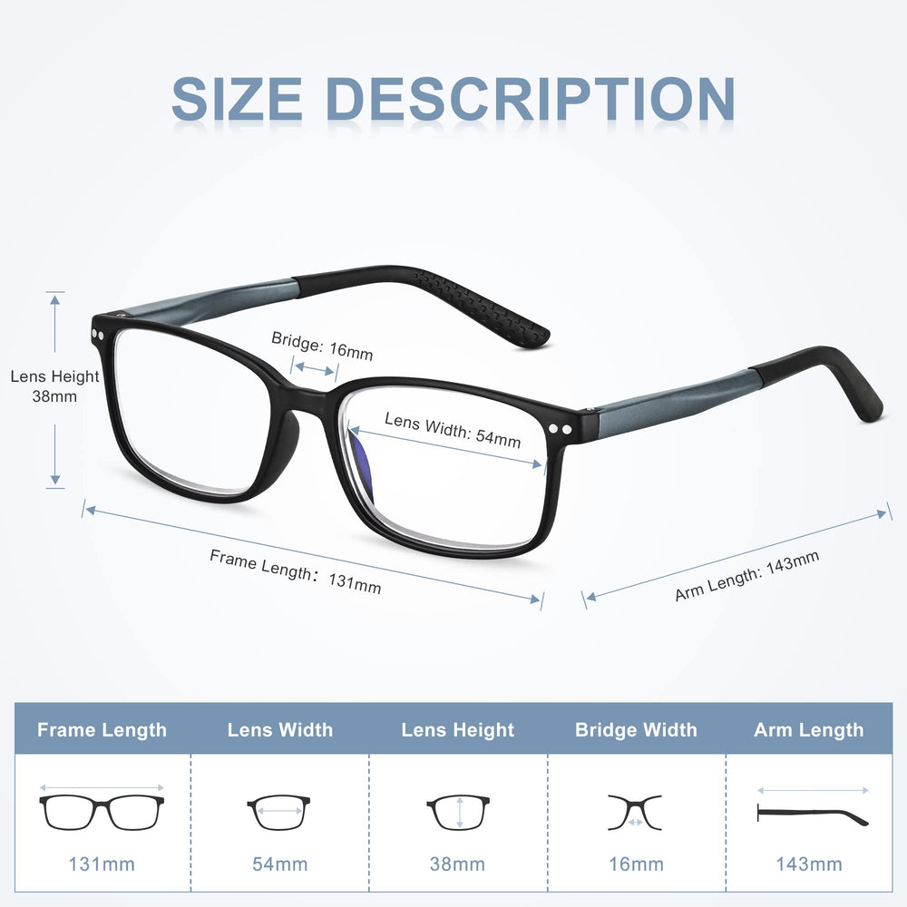 Easy Read TR90 rectangular frame with adjustable temples close up.