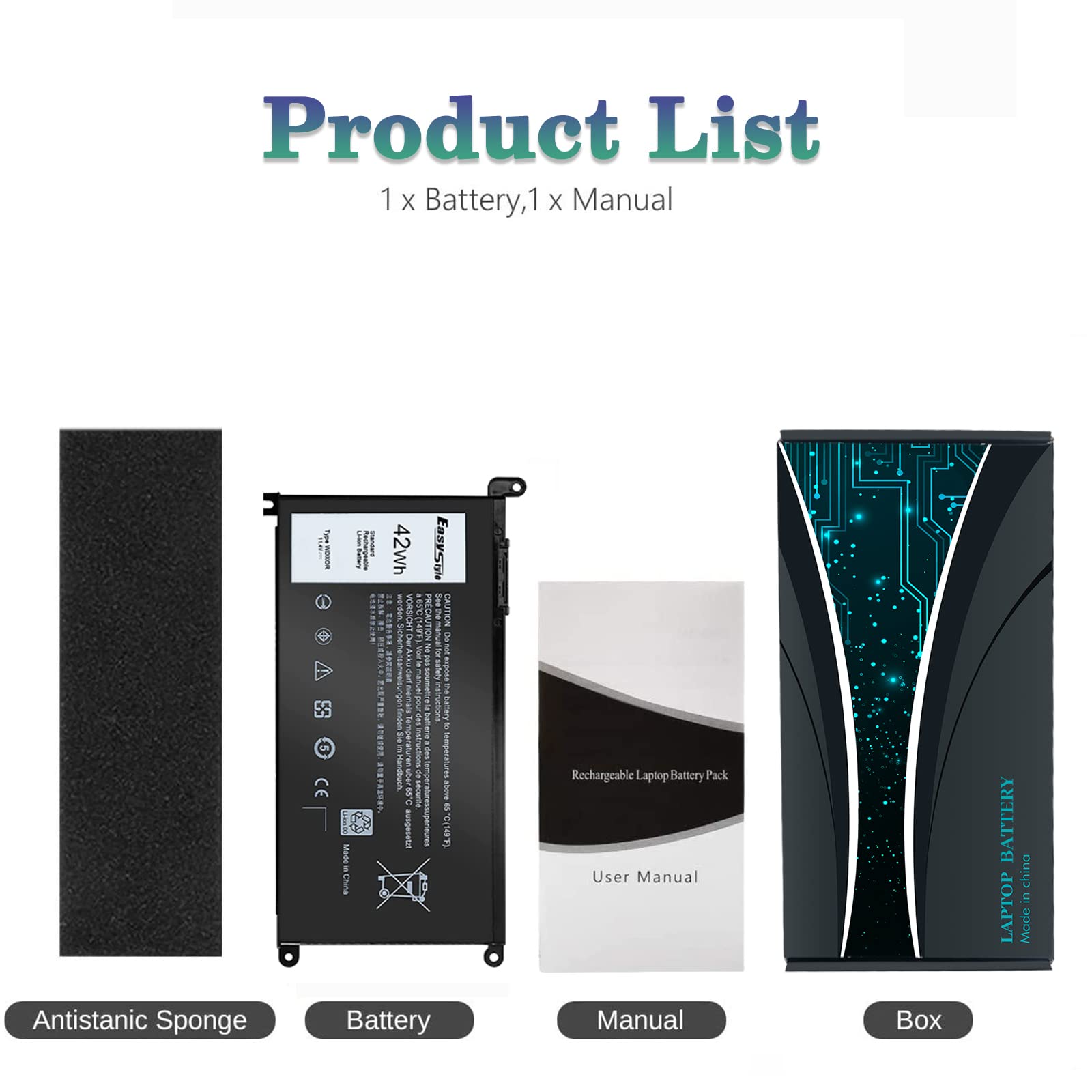 Easy Style WDX0R battery internal 3‑cell Li‑ion design for Dell