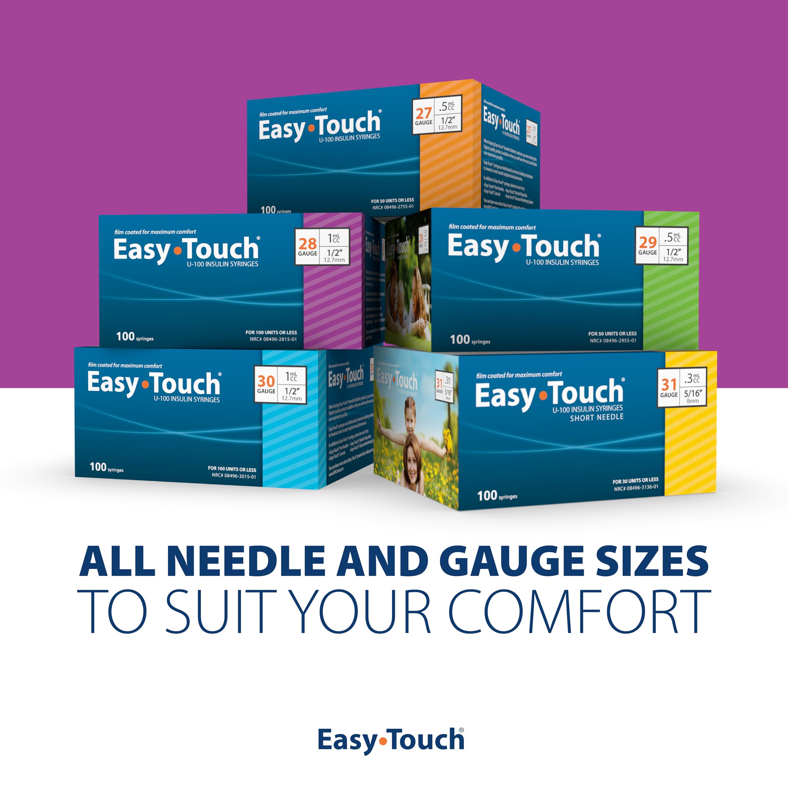 Bold dosing markings aid quick, confident measurements with Easy Touch syringes