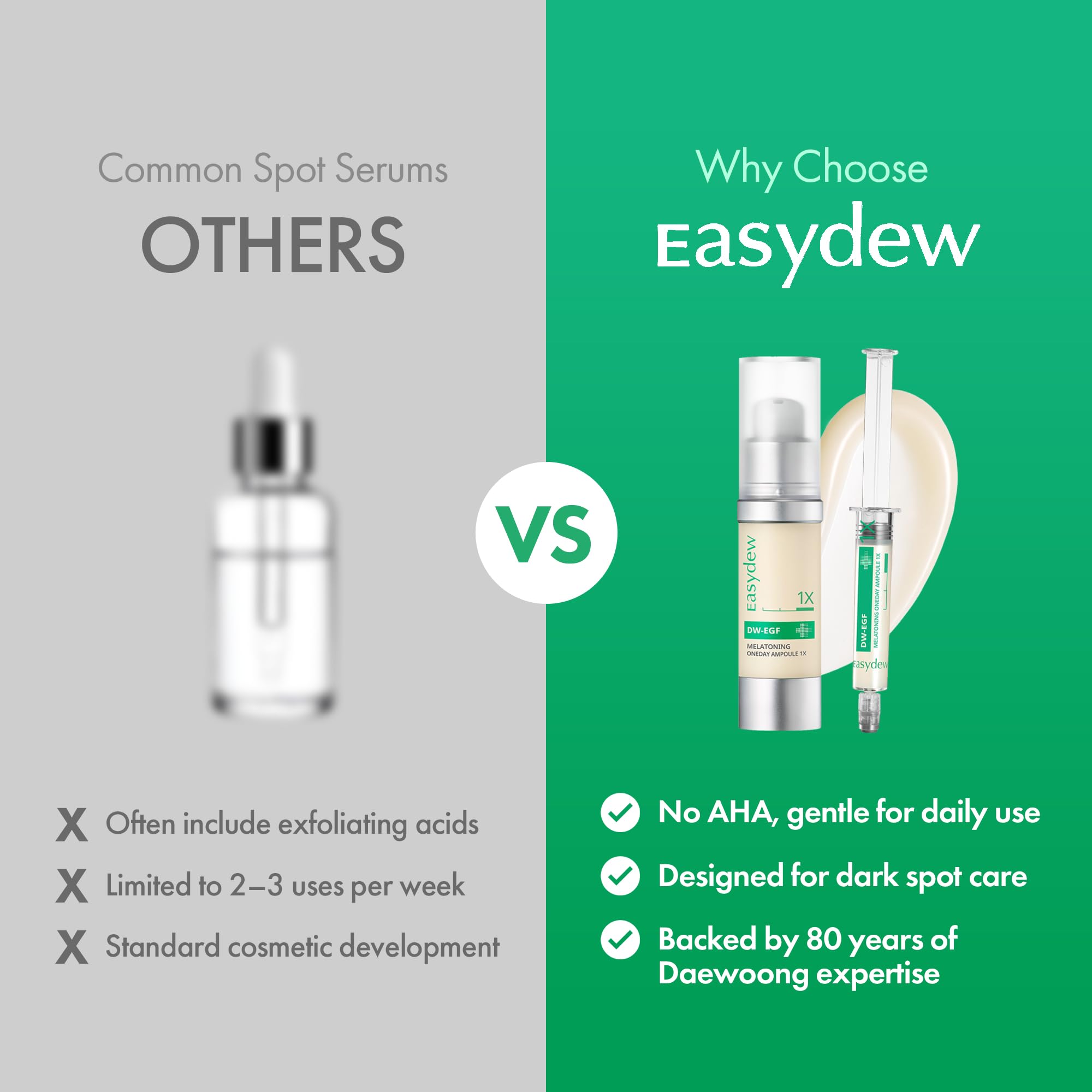 EASYDEW DW-EGF Melatoning Ampoule bottle in hand highlights portable skincare