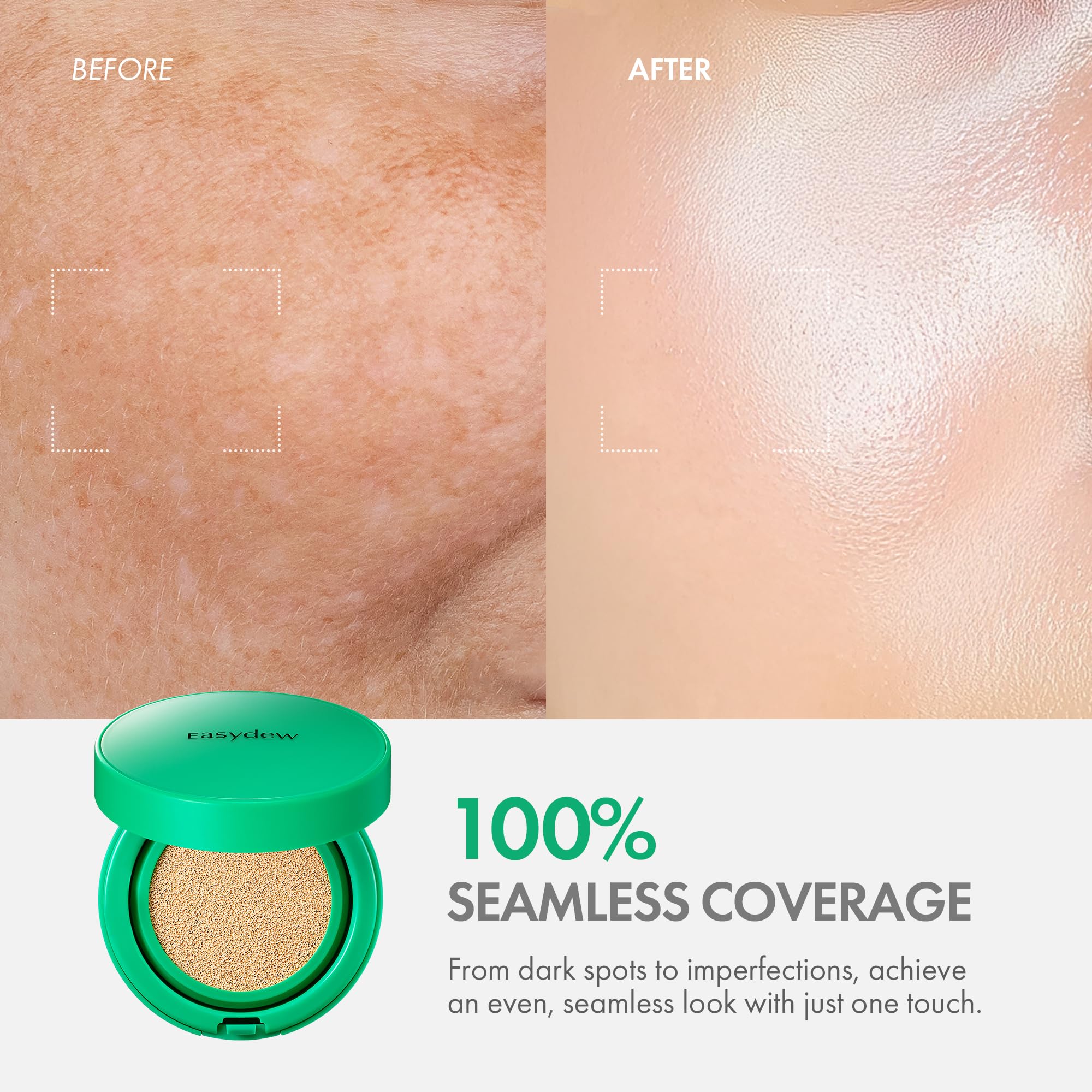 Swirl application on skin with Easydew Mela B Cushion for lightweight tone.