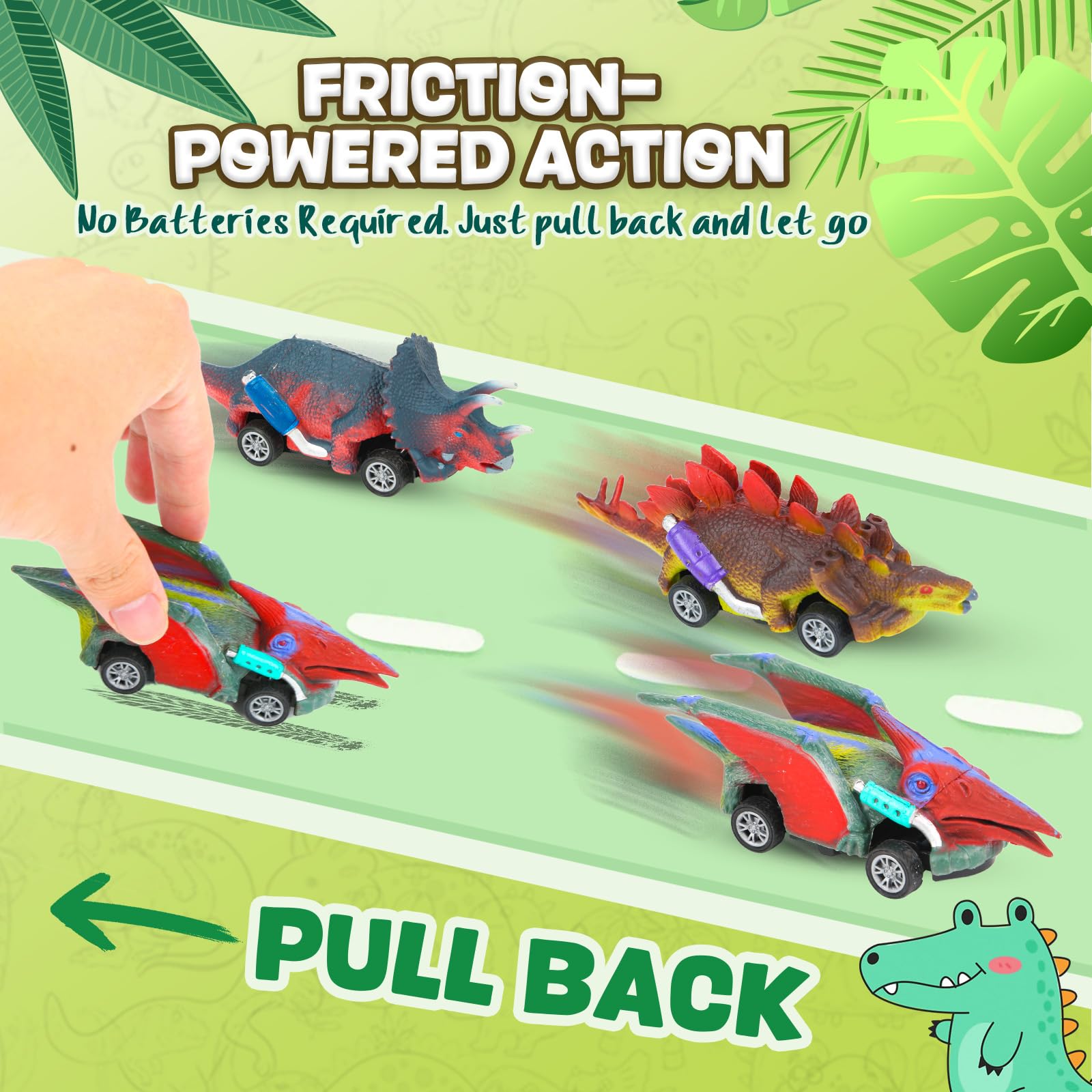 EASYFUN Stegosaurus pull-back car encourages tactile exploration and fast rolling