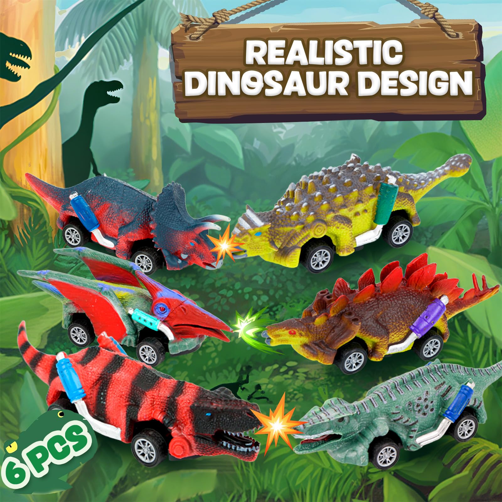 EASYFUN Velociraptor pull-back car boosts fast-action play sessions