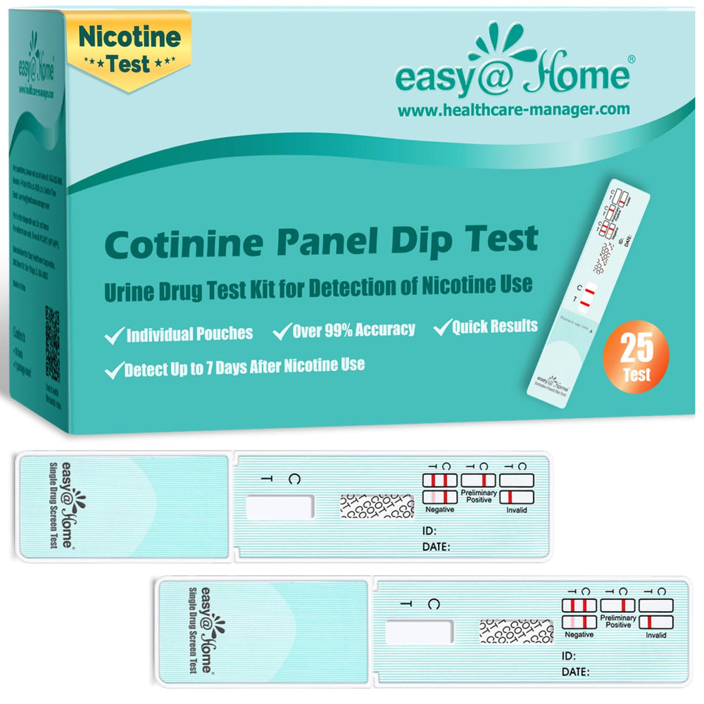 Easy@Home nicotine urine test kit packaging for at-home screening convenience.