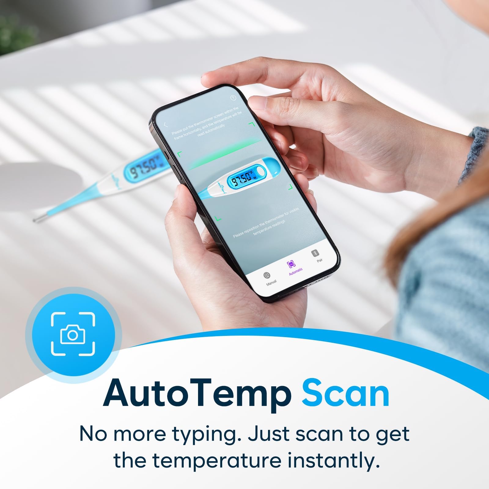 Premom app scan feature linked with Easy@Home thermometer for seamless cycle tracking.