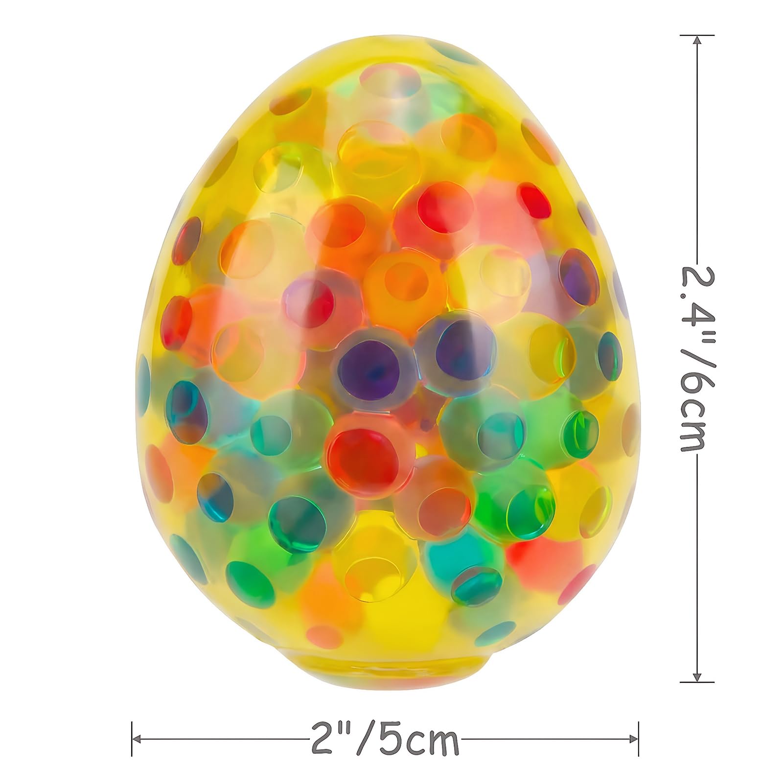 Vibrant six-color eggs provide safe, soft squish for desk or playtime.