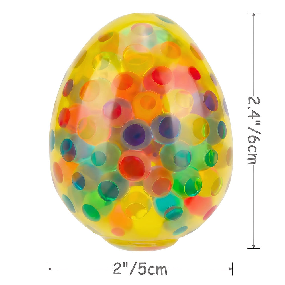 Vibrant six-color eggs provide safe, soft squish for desk or playtime.