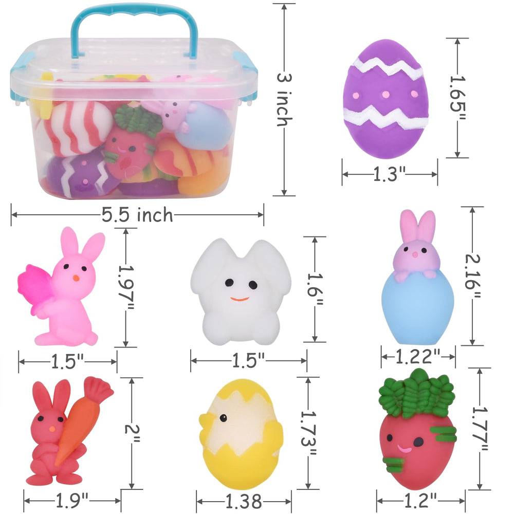 Eavotoy transparent gift box showcasing Easter mochi squishies.